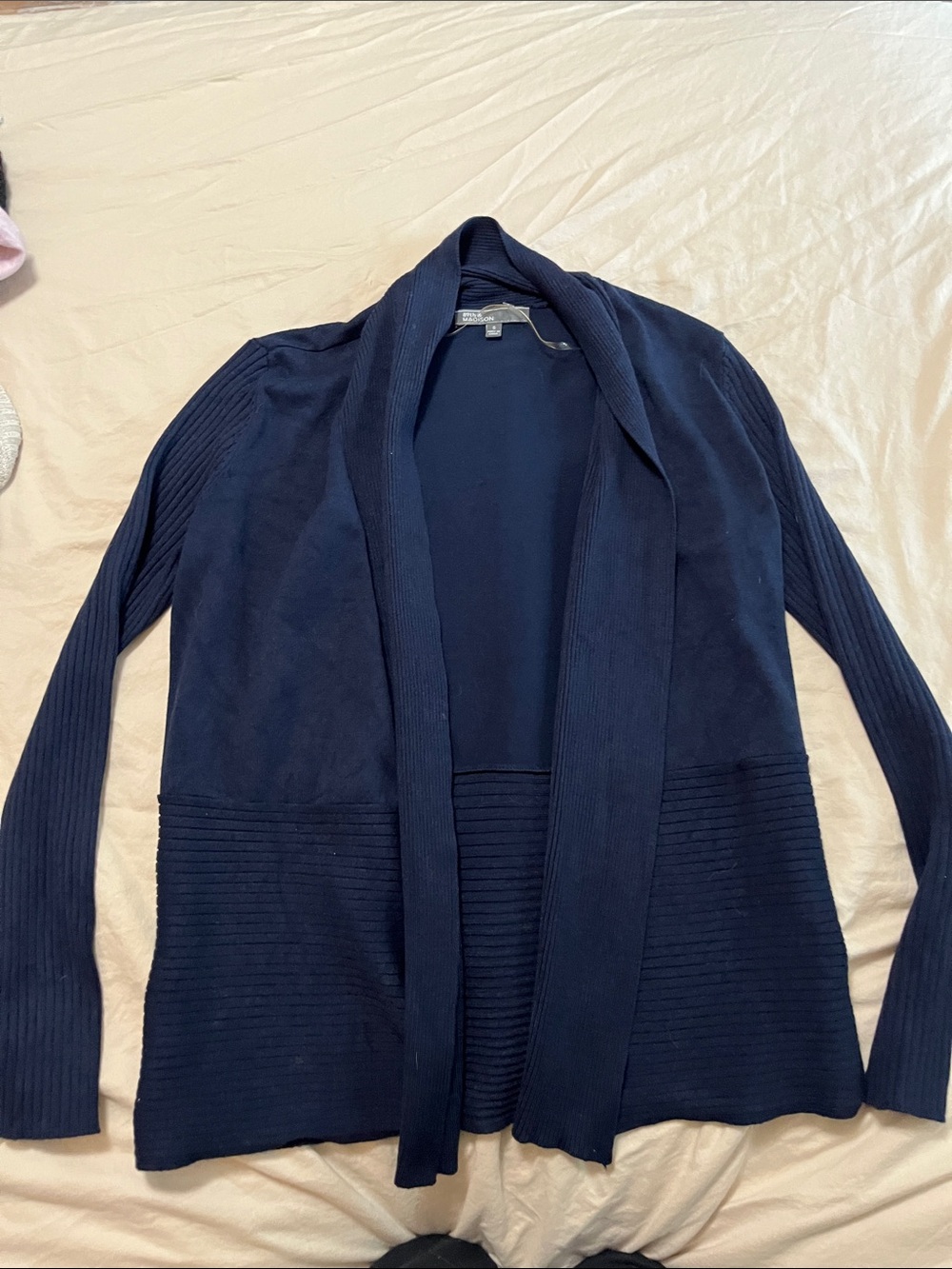 89th & Madison Navy Open-Front Ribbed Cardigan